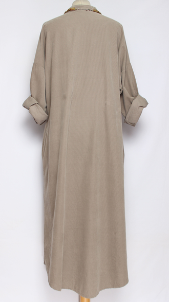 Платье Бохо вельветовое "СТОЙКА ЗАЩИП РОЗОЧКИ" бежевое, хаки до р.54