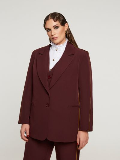 Жакет женский цвета бордо с кантом охра