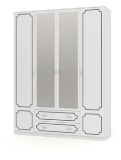 Шкаф 4-х дверный "Белый жемчуг" с зеркалами ШР 4 (Браво мебель)