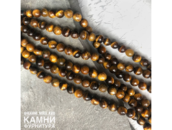 Тигровый глаз с породой, шары в огранке 5,8-6,1/7,7-8,2/10-10,3 мм, цена за нить 18 см