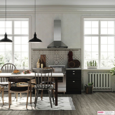 Декор ламината Haro Дуб Элеганза Античный Серый 541580  в интерьере офиса