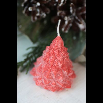 Свеча "Ёлка хрусталь" Алый с блёстками