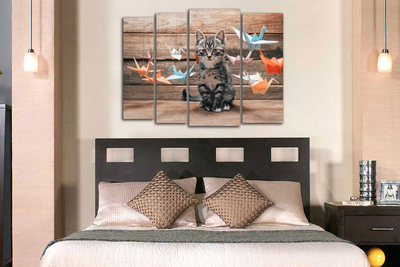 Модульная картина "Грустный котик и оригами"