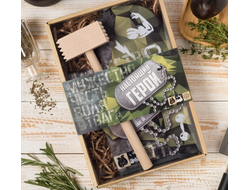 Подарочный мужской набор "Настоящий герой", варежка-прихватка 20х28см, молоток деревянный