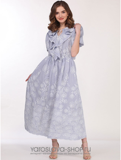 Модель: 3753-1. Платье голубого цвета из хлопка "шитье" с воротником-воланом.
