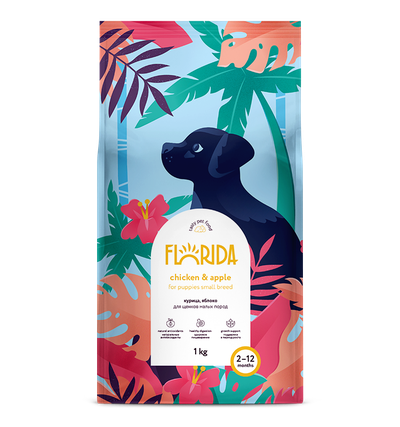 Florida сухой корм для щенков малых пород с курицей и яблоком 1 кг