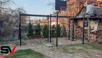 Уличная шведская стенка-рукоход двойной  с комплектом турник прямой