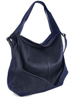 (АРТИКУЛ: 9728/82) СУМКА БОЛЬШАЯ, КОЖАНАЯ, ТЕМНО-СИНЯЯ, ДВЕ РУЧКИ И РЕМЕНЬ ЧЕРЕЗ ПЛЕЧО