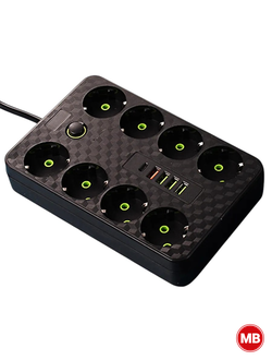 Сетевой фильтр 8 гнёзд с USB и Type-C