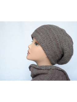 Вязаный комплект берет и шарф бежево - сиреневый Vizio 5142