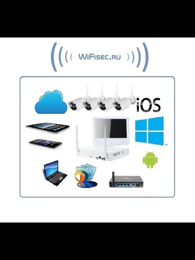 KKMOONCCTV. Комплект уличного WiFi/LAN видеонаблюдения, видеорегистратор с гибридным монитором 10" с DVR и 4 беспроводные видеокамеры, HD