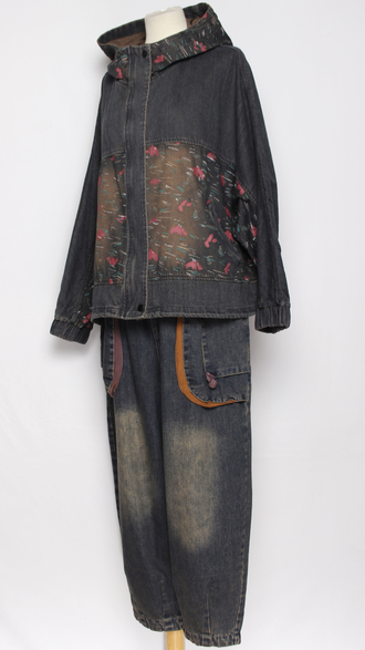 Джинсовка свободная "РОЗОВЫЕ МАЗКИ" серо-синяя р.48-58