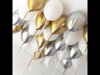 Шары на атласных лентах хром золото,хром серебро,белый пастель 15шт