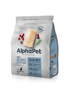 AlphaPet (АльфаПет) Superpremium Monoprotein сухой корм для взрослых кошек с белой рыбой, 400 г