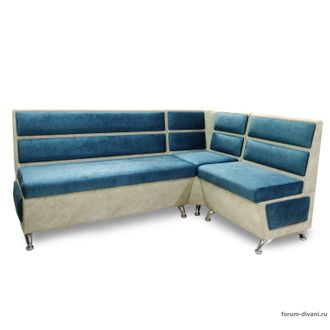 Кухонный Угловой диван "ФОРУМ-1МС", Синий/Слоновая кость, Правый