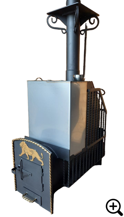 Дровяная банная печь ТОРПЕДА-34, каменка открытая/закрытая (+Бак 60 литров)