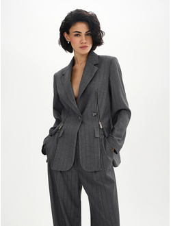 Жакет однобортный с декоративными молниями (серый)