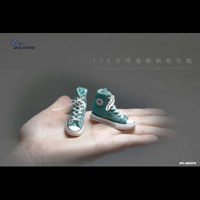 Женские кеды (зеленые) 1/6 hand-made high-top canvas women's shoes (WK-88007E) - WOLFKING