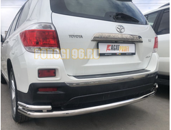 Защита заднего бампера угловая большая двойная d60/42 для Toyota Highlander (2010-2014)
