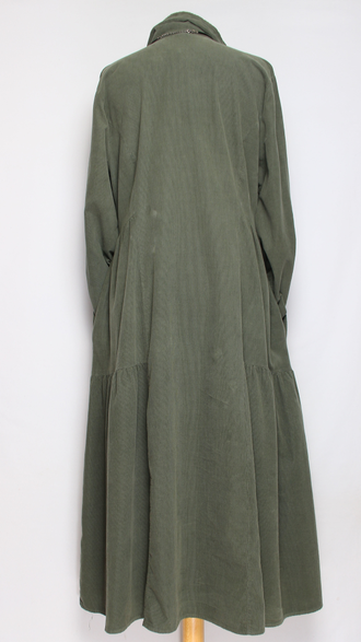 Платье-рубашка Бохо "Вельвет карманы ярусы" горчичное, хаки до р.52