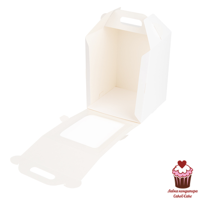 Коробка для торта 16х16х20 Белая с окном (загрузка спереди)