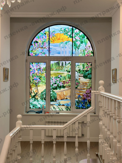 Витражная пленка, витражная пленка самоклеющаяся под заказ,пленочный витраж в классическом стиле