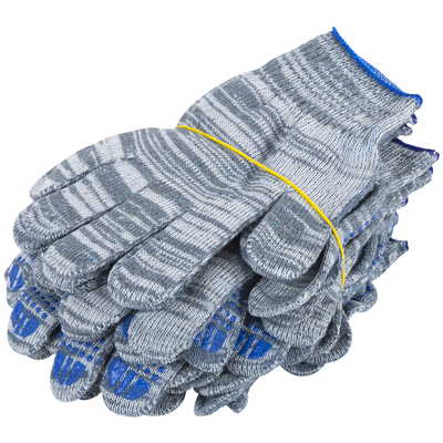 Перчатки хлопчатобумажные плотные, КОМПЛЕКТ 100 пар, 10 класс, ПВХ-точка, серые