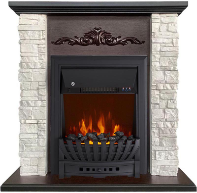 Электрокамин Malta AO белый камень с очагом Aspen Black