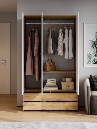 Абрау Шкаф трехстворчатый (с ящиками) Дуб золотой/Белый