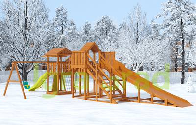 Детская деревянная зимняя горка IgraGrad Snow Fox 5,9 м + Панда Фани Грайд