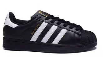 Adidas superstar черные с белым, кожа (36-45) Арт: 002 MF(I)