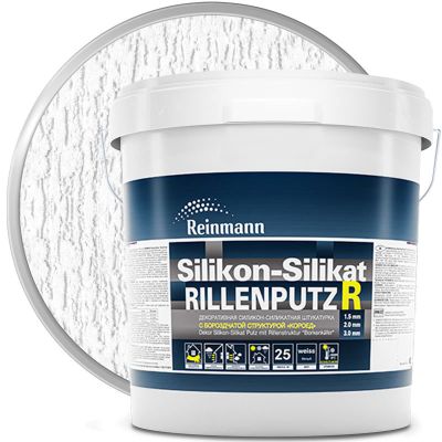 Штукатурка декоративная силикон-силикатная REINMANN Silikon-Silikat RillenPutz R20 Белая база Короед 2 мм 25 кг