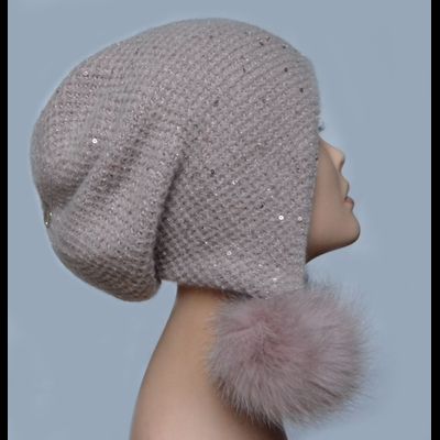 Розовая женская шапка ушанка с помпонами вязаная Vizio 6463 зима 2020