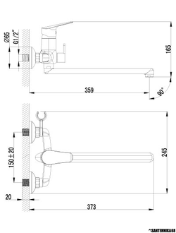 Смеситель для ванны однорычажный Lemark Partner LM6551C универсальный с плоским поворотным изливом 300 мм