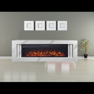 Линейный электрокамин Line WT-MR белый мрамор с очагом Vision 60 LOG LED