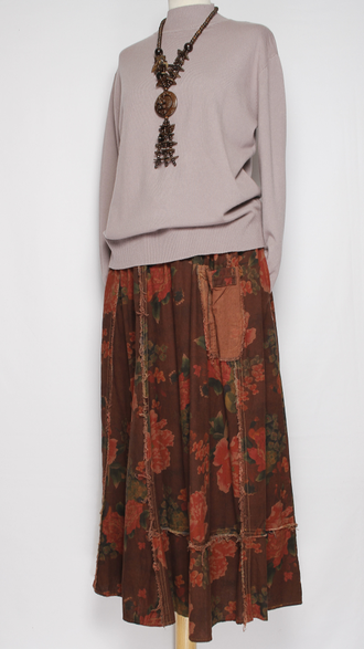 ЮБКА "Цветы винтажная" терракотовая до р.52