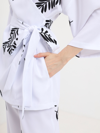 Костюм Кимоно и брюки Листики на белом фоне
