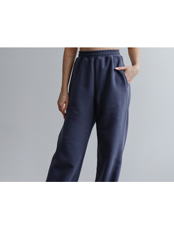 Брюки прямого кроя хлопковый велюр с кантом (черника)