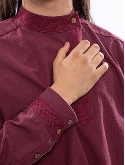 Косоворотка современная из крапивы Богатырская с вышивкой