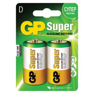 Батарейки GP Super, D (LR20, 13 А), алкалиновые, комплект 2 шт., в блистере