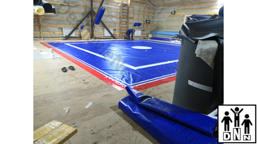 Нанесение разметки и логотипа на помост на ПВХ тент для помоста ушу саньда