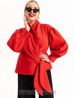Модель: 4114-1. Оригинальная женственная блуза на запах в красном цвете