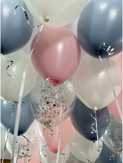 Шары розовый, голубой ретро, белый, с конфетти 20 штук под потолок