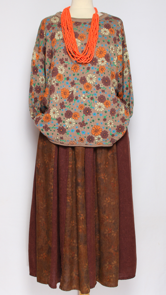 ЮБКА "МНОГО КЛИНЬЕВ" бежевая, кофе до р.52