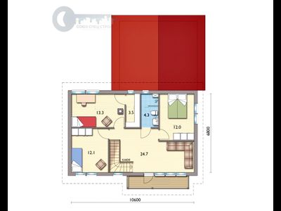 ДЖ-25 ЖИЛОЙ ДОМ: ГАБАРИТНЫЕ РАЗМЕРЫ: (12,8 Х 10,6М) 2 ЭТАЖА, ОБЩАЯ ПЛОЩАДЬ: М²