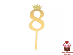 Топпер Цифра 8 с короной, золото, акрил  (10,5см)