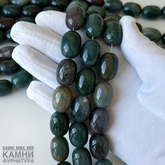 "Индийский агат" халцедон с хлоритом, яшмой, кварцем оливы 14,9x20,4 мм, цена за нить 20 см