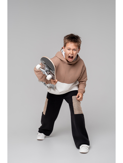 Брюки с накладными карманами из мешковины