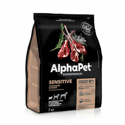 AlphaPet (АльфаПет) Superpremium сухой корм для взрослых собак мелких пород с чувствительным пищеварением с ягненком и рисом, 7 кг