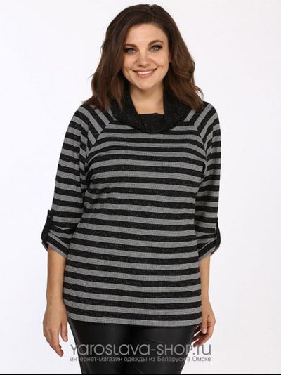 Модель: 2333. Джемпер с хомутом черного цвета в серую полоску.
